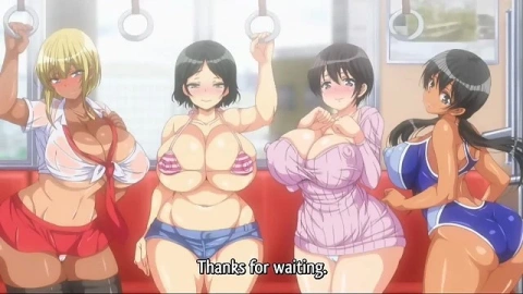 Cartoon schoolgirls with big tits and asses have a sex orgy on the train